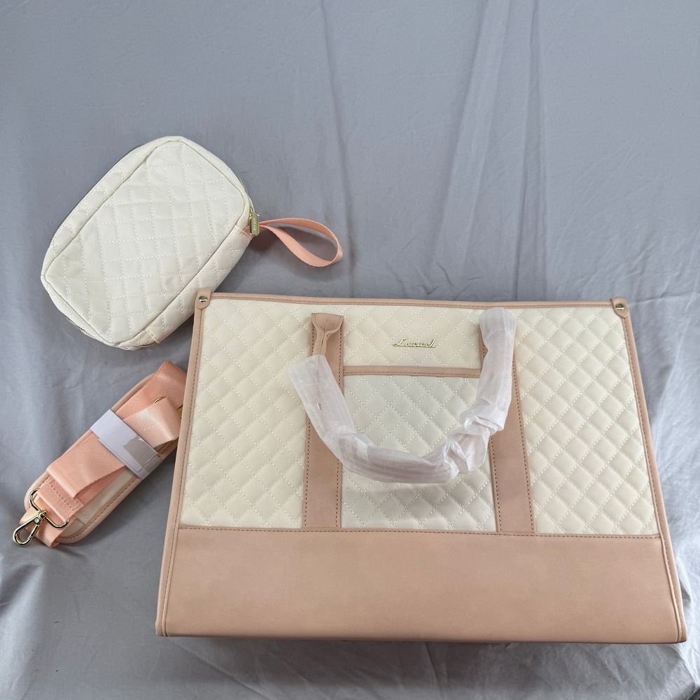 Lovevook Quilted Laptop Tote Bag Cream Peach Professional Work Bag VYWB2224LK17M
